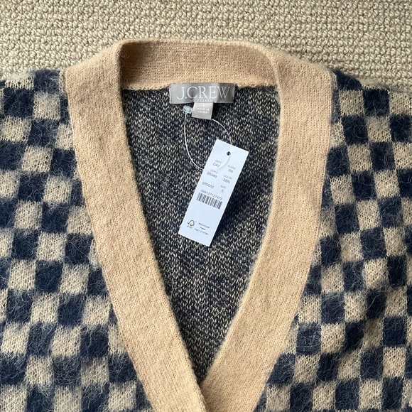 NWT J Crew Checkered V Neck Cardigan Sweater, Brushed Yarn - Picture 5 of 6